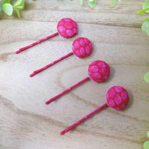 Pink Polka Dotted Set of 4 Hair Pins | Handmade | Bobby Pins | Girl Hair Accessory | Hair Clips | Hair Barrette | Cotton Fabric | 4 Pack
