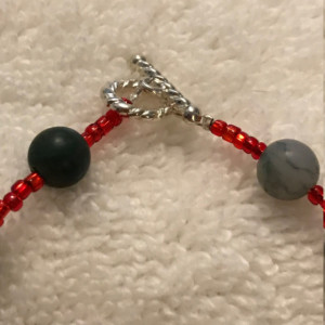 Scarlet & Grey handmade beaded necklace 20" long 