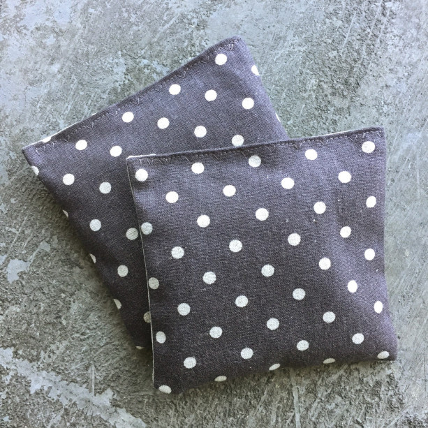 Organic Lavender Sachet Set in Steel Grey Linen Polka Dots Set of 2 