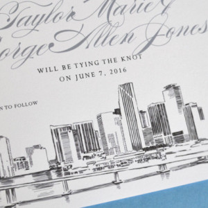 Miami City Skyline Hand Drawn Save the Date Cards (set of 25 cards)