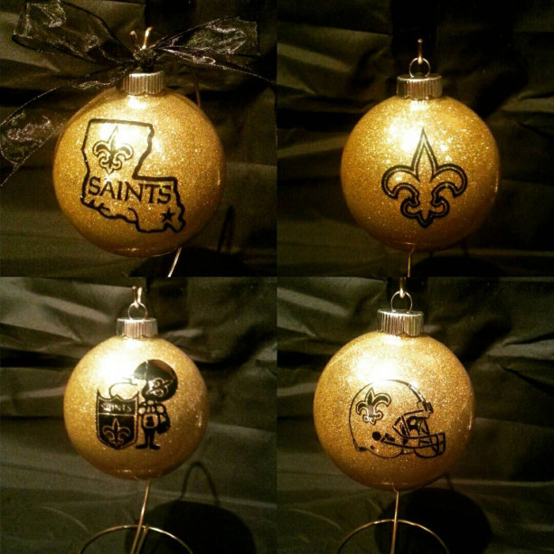 New Orleans Saints Christmas Ornaments. Handmade Glittered Glass Ornaments
