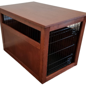 Small Partially Enclosed Side Wooden Cover for Wire Crate for Dog. Puppy, or Cat, End Table, Night Stand, Made in USA, Choice of Stain