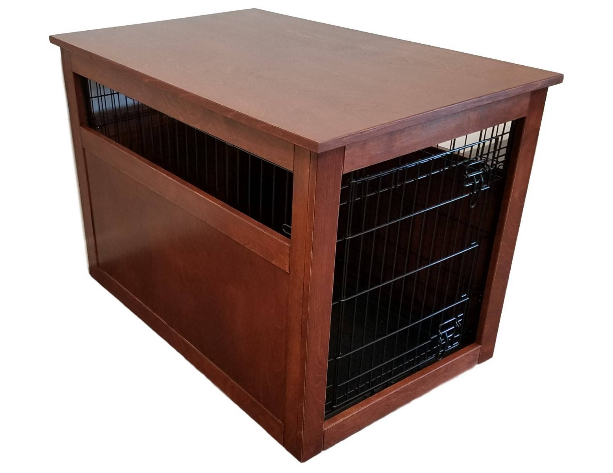Medium Partially Enclosed Side Wooden Cover for Wire Crate for Dog. Puppy, or Cat, End Table, Night Stand, Made in USA, Choice of Stain