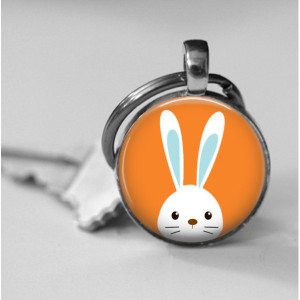 Peekabo Bunny Glass Photo Pendant Necklace or Key Chain choose background color Whimsical Bunny Necklace Rabbit Jewelry Easter Bunny Gift