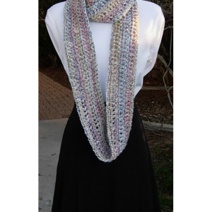COWL SCARF Infinity Loop, White Purple Teal Rose Blue Multicolor, Soft Crochet Knit Light Winter Wrap, Neck Warmer..Ready to Ship In 3 Days