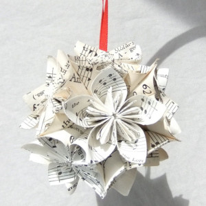 Note Worthy Lg Origiami Ornament Upcycled, Sheet Music Ornament, Christmas Tree Ornament, Music Decor, Wedding Decor, Musical Gift, Fan Pull