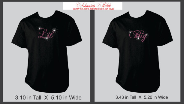 Big lil sorority sisters custom rhinesetone shirts. Pair of two. Many colors to choose