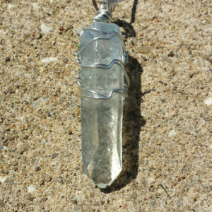 Clear Aquamarine Blue Resin And Glass Crystal Wire Wrapped Pendant Necklace