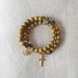 Rosary Bracelet of Serpentine and Sodalite and Gold Plated Medals