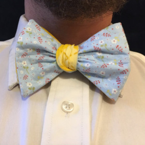 Blue floral  bow ties for men, yellow plaid bow ties, reversible bow tie, wedding ties, groomsmen ties, self tie bow tie, blue ties, yellow