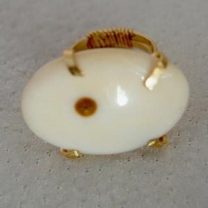 White Cabochon with Brown Spot Ring