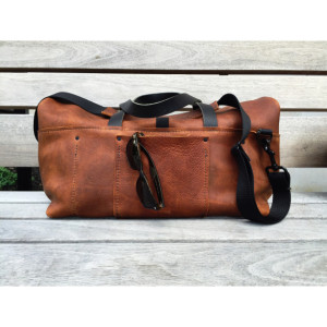 Brown Leather Roll-Top Duffle Bag