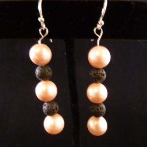 Pink Freshwater Pearls with Lava Beads Earrings