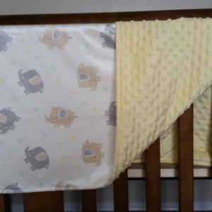 Baby blanket, elephant, yellow gray and white with dot material
