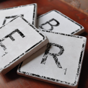 Beer Coasters. Distressed Look. Scrabble Tile. Ideal for Wedding, Anniversary, Birthday, Christmas, Hobby Coasters, Unique Gift. Handmade.