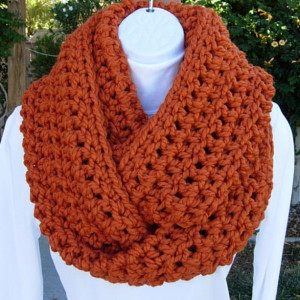 Large INFINITY SCARF Cowl Loop Pumpkin Solid Orange, Color Options, Bulky Chunky Wide Soft Wool Blend Crochet Knit Winter Circle Big Wrap, Ships in 5 Business Days