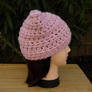 Light Pink Pussy Cat Hat with Ears, Handmade Soft Warm Wool Blend Winter Crochet Knit Solid Pale Pink Beanie, Ready to Ship in 3 Days
