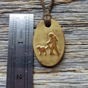 Girl and Dog Hikers Backpackers Necklace Pendant Gift Wheat