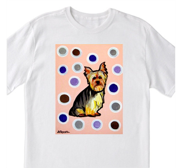 POP Art- "Yorky with Polka Dots and Pink" - 100% Cotton T-Shirt for Men, Women & Youth by A.V.Apostle