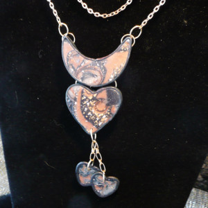 Faux Stone Pendant with Dangle Hearts #234