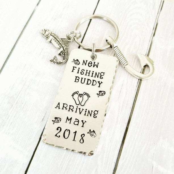 New Fishing Buddy - Baby Shower - Gender Reveal - Pregnancy Announcement - Fishing Key chain - Gift for New Dad - Grandpa Gift - New baby