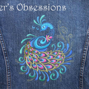 Women's Denim Jacket with Embroidered Peacock