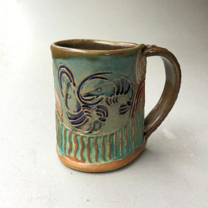 Shrimp Pottery Coffee Mug Hand Built Microwave and Dishwasher Safe