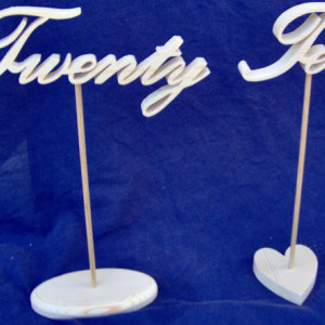 Wooden Table Numbers In Script With Stands