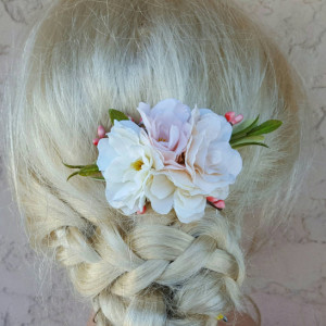 Floral Hair Clip, Light Ivory, Light Peach, Light Pink, Ivory Flowers, Greens, Bridal Hair Comb, Wedding Comb, Flower Hair Comb, weddings