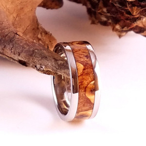 size 4 7/8 Pinecone ring around a Stainless steel core  with Stainless edges, 9mm wide band