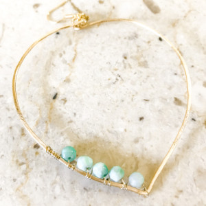 hand-hammered hand wrapped gold filled Natural Jade hoop earrings 