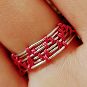 Pink and Silver wire wrapped ring, US size 6