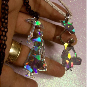 Mary Poppins necklace,laser cut pendants,holographic pendants
