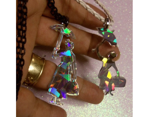 Mary Poppins necklace,laser cut pendants,holographic pendants