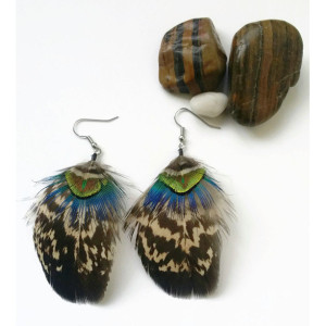 Peacock Feather Earrings - Feather Earrings - Natural 