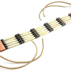 Handmade Traditional 5 Row White Buffalo Bone Hairpipe Tribal Choker Necklace