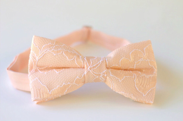 Peach Lace Bow Tie - Peach Mens Bow Tie - Peach Pre-Tied Bow Tie - Peach Bow Tie - Peach Bow Tie - Wedding Bow Tie - Groomsmen Gifts