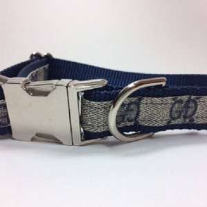 Gucci Dog Collar, Upcycled, Recycled, Repurposed, Metal clasp, Plastic Clasp, Navy Monogram Available, Designer Upcycled