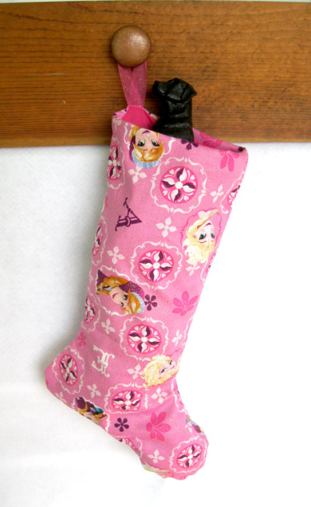 Pink Princess Handmade Christmas Stocking, Sisters Characters Xmas Stocking, Lined Xmas Stocking, Princess Glitter Fabric Holiday Sock