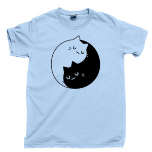 Yin Yang Cats Men's T Shirt, Kitty Kitten Purring Purrfect Meow Unisex Cotton Tee Shirt