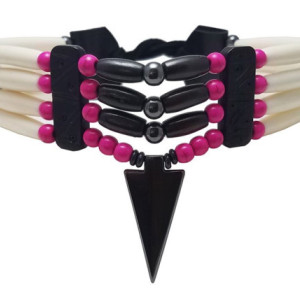 Traditional 4 Row Buffalo Bone Hairpipe Beads Tribal Choker Necklace with Arrowhead Pendant
