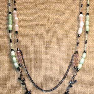 Pink and Green Floral Beaded Necklace