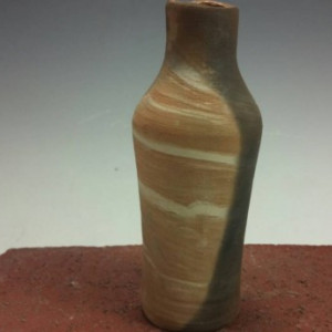 Orange and White Marbled Pit Fired Bottle/Bud Vase