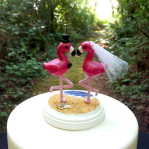 Flamingo Beach Wedding Cake Topper Perfect for a Tropical Wedding