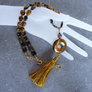 Tiger Eye & Gold Tassel Necklace
