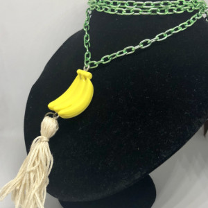 Upcycled Banana Fruit Eraser Toy with Tassel Necklace - Banana Emoji Jewelry - Tassel Necklace - Upcycled Toy Necklace -  It's Bananas 