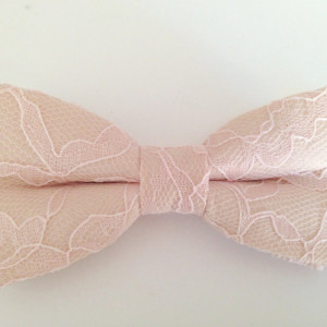 Champagne bow tie with Blush Lace Overlay