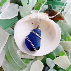 Cobalt blue sea glass necklace, blue sea glass jewelry, blue sea glass pendant, blue necklace, cobalt blue sea glass, gift for her