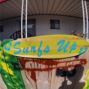 Surfs Up - Hanging Wall Surfboard Sign - Beach Decor