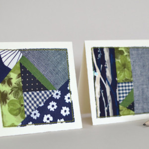 Forest & flowers fabric card set -- two stitched cards